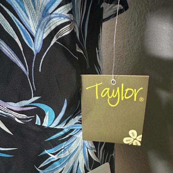 Taylor Womens Ruffle Black Blue Floral Dress w/Lining Summer Travel Size 8 - NEW - Picture 10 of 13